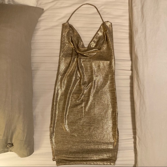 Metallic Color High-Slit Mini Dress - Picture 8 of 11